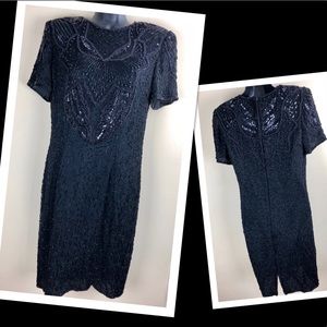 Vintage Silk Formal beaded dress Size 8 black